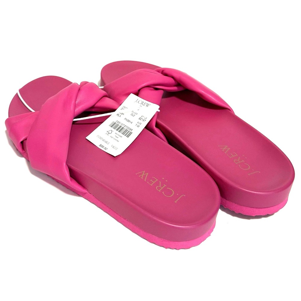 J. Crew Factory Sandals Women's 7 Cross Strap Pool Slides Flashback Bright Pink